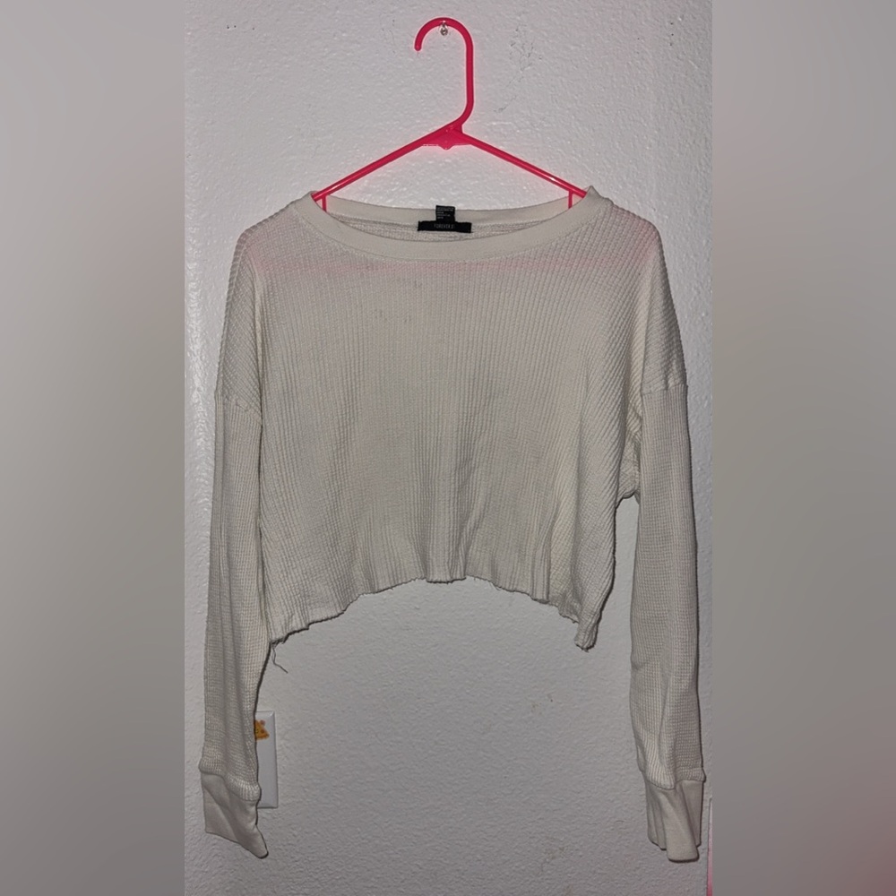 Forever 21 Cream Waffle-Knit Cropped Sweater